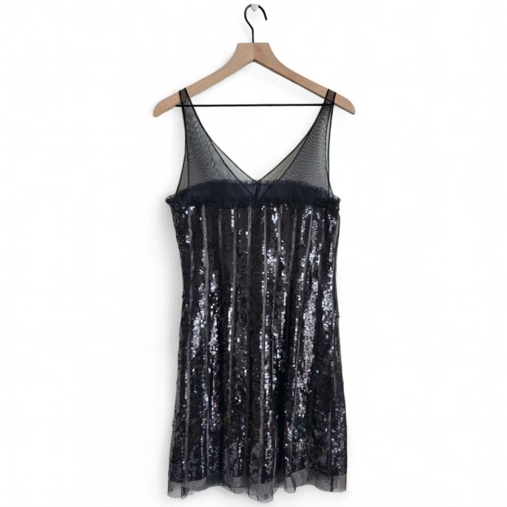 BCBGMaxazaria Black Sequins Mini Dress Size 8 Eras Tour Style